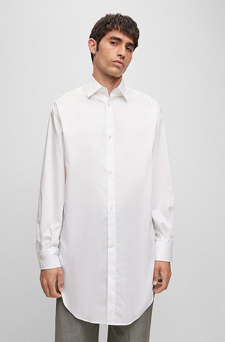 Camisa regular fit extralarga de popelín de algodón de planchado fácil, Blanco