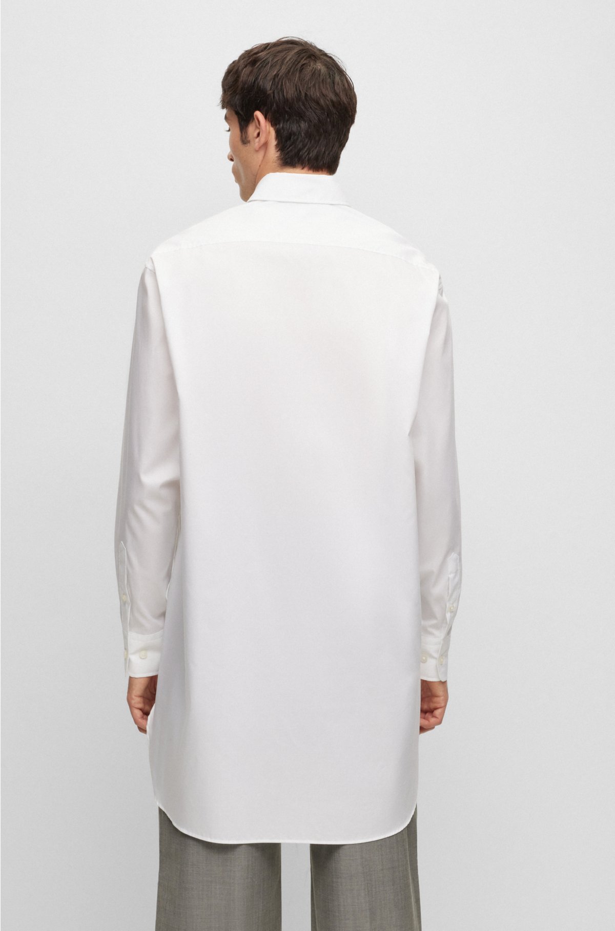 Longline regular-fit shirt in easy-iron cotton poplin, White