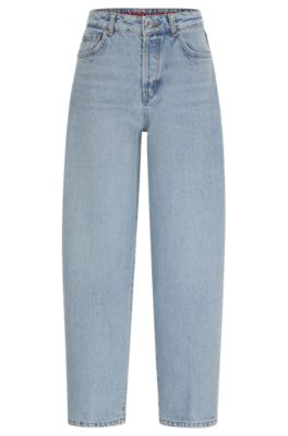 Hugo Relaxed-fit Bow-leg Jeans In Mid-blue Denim In Turquoise