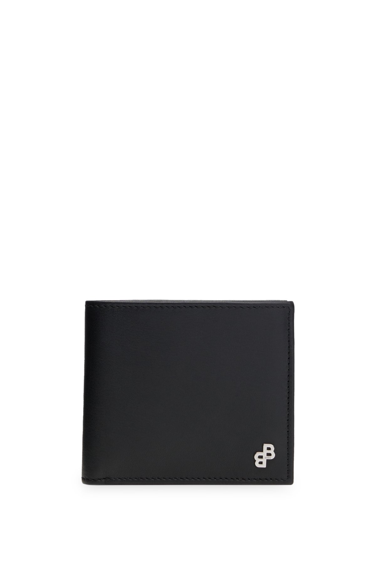 BOSS Matte-leather card holder with monogram hardware trim in Black | Men's Wallets