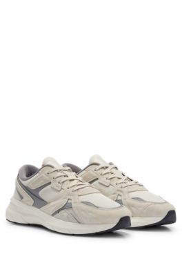 Hugo Boss Mixed-material Sneakers With Suede And Mesh In Light Beige