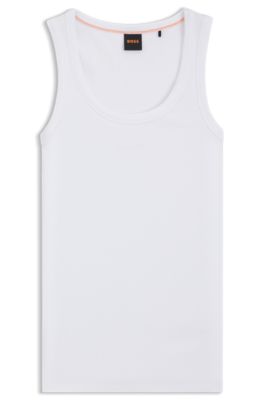 Camiseta sin mangas slim fit de algod&oacute;n el&aacute;stico con estructura de canal&eacute;, Blanco