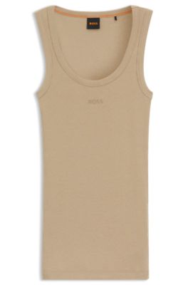 Ribbed top in stretch cotton, Brown