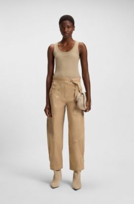 Ribbed top in stretch cotton, Brown