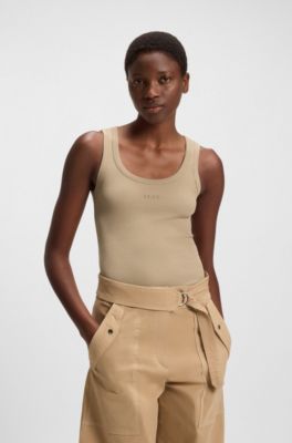 Ribbed top in stretch cotton, Brown