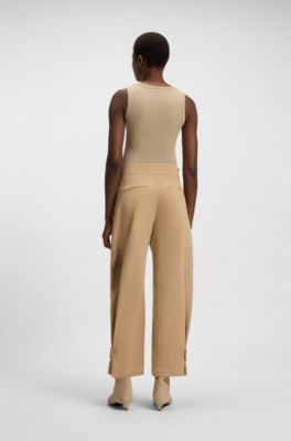 Ribbed top in stretch cotton, Brown