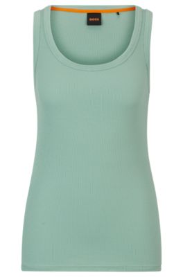 Shop Hugo Boss Stretch-cotton Slim-fit Vest With Ribbed Structure In Light Green