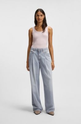 Camiseta sin mangas slim fit de algod&oacute;n el&aacute;stico con estructura de canal&eacute;, Pink