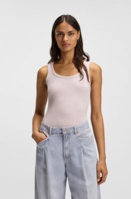 Camiseta sin mangas slim fit de algod&oacute;n el&aacute;stico con estructura de canal&eacute;, Pink