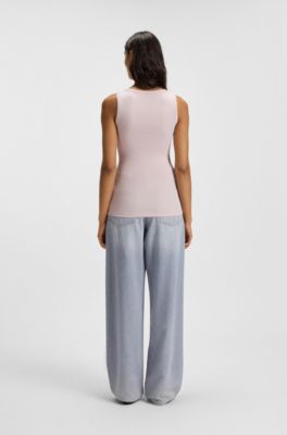 Camiseta sin mangas slim fit de algod&oacute;n el&aacute;stico con estructura de canal&eacute;, Pink