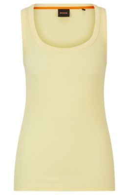 Shop Hugo Boss Stretch-cotton Slim-fit Vest With Ribbed Structure In Light Yellow