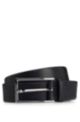 Textured-leather belt with logo-engraved buckle, Black