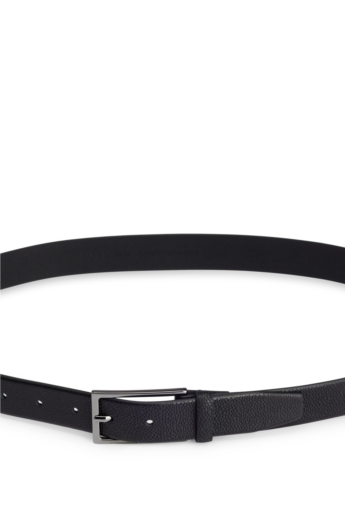 Textured-leather belt with logo-engraved buckle, Black