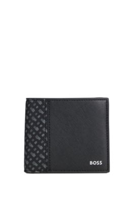 Hugo Boss Structured Wallet With Monogram Detailing In Black