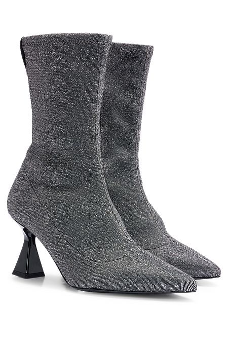 Zipped ankle boots in sparkly fabric with feature heel, Black