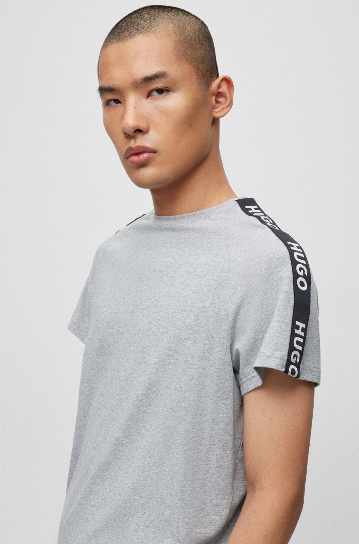 cotton - HUGO tape T-shirt in Relaxed-fit logo stretch with