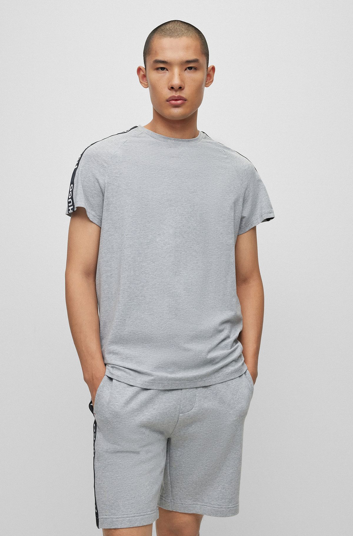 Relaxed-fit T-shirt in stretch cotton with logo tape, Grey