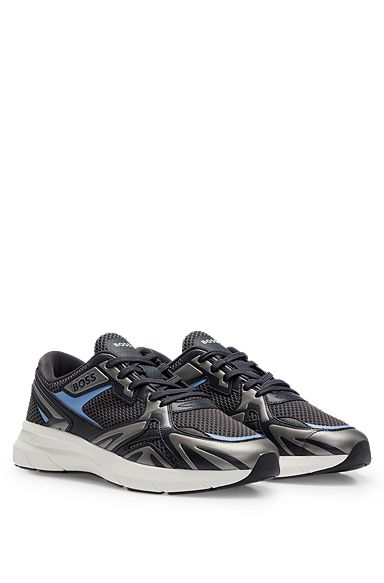 Mixed-material sneakers with mesh and synthetic coated fabric, Light Blue