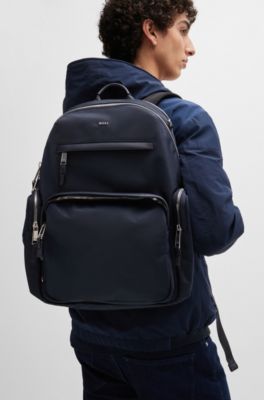 BOSS - Structured-material backpack with logo and two-way zip 