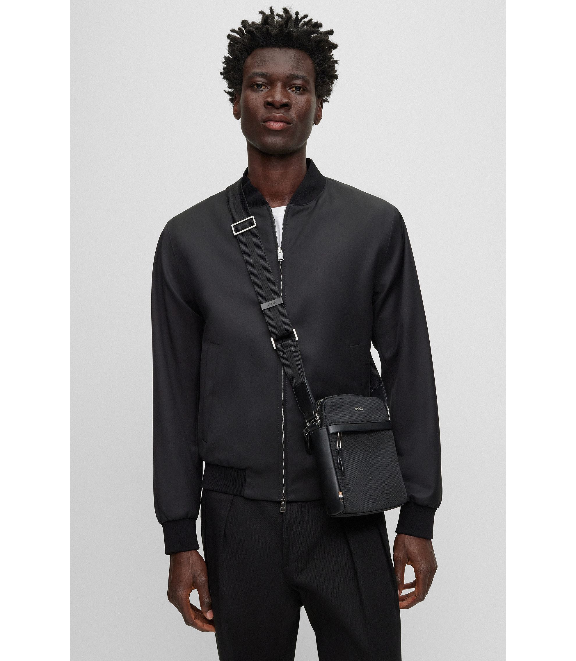 BOSS - Structured-material reporter bag with logo lettering BOSS - Structured-material reporter bag with logo lettering