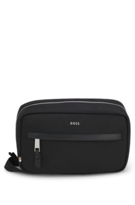 Zip-around toiletry bag in structured nylon, Black