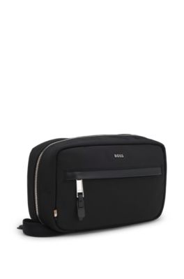 Zip-around toiletry bag in structured nylon, Black
