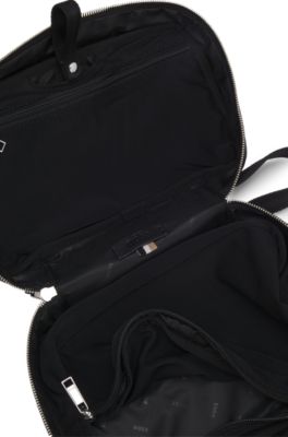 Zip-around toiletry bag in structured nylon, Black
