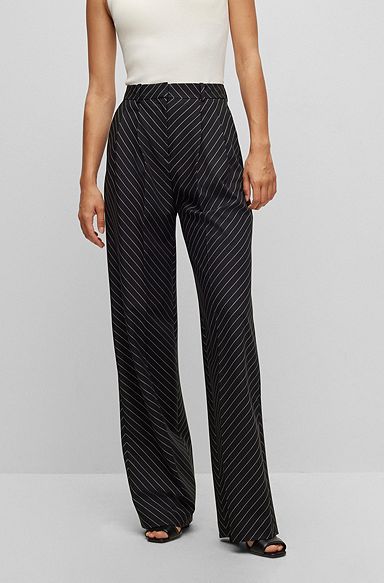 Formal trousers in stretch wool with all-over stripe, Black