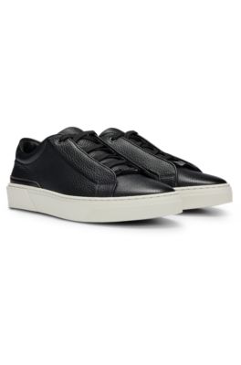 Hugo Boss Black Hammered Leather Sneakers With Contrasting Details In Nero