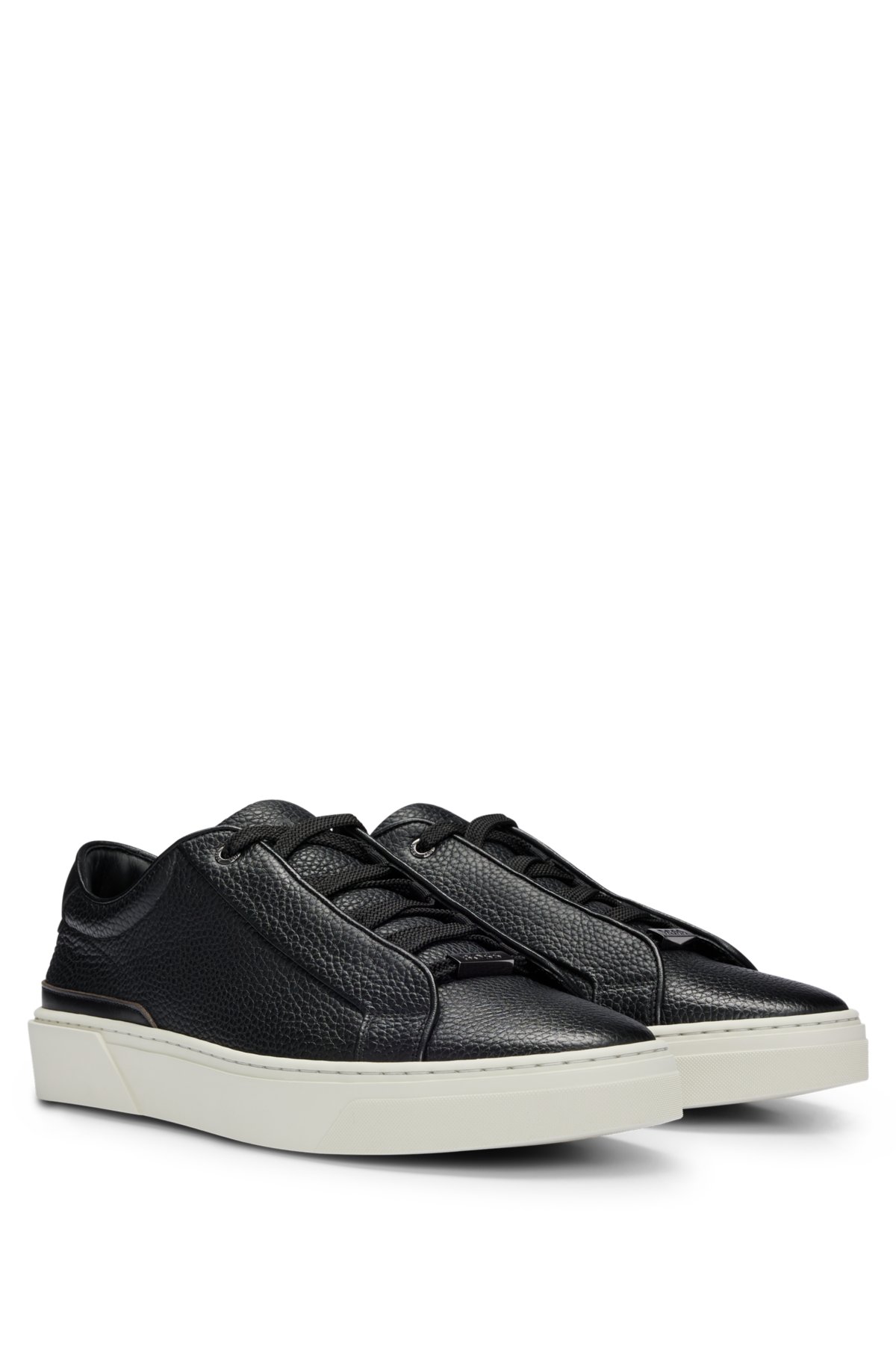 BOSS - Gary grained-leather trainers with logo lace loop