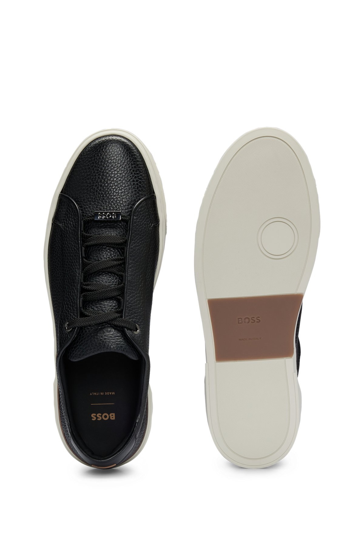 Grained-leather trainers with contrasting details, Black