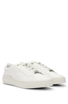 BOSS Grained leather trainers with logo lace loop