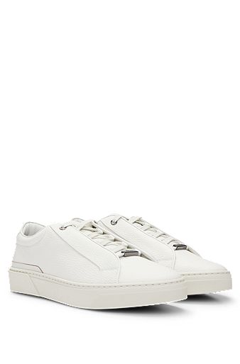Grained-leather trainers with contrasting details, White
