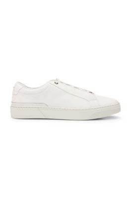 Gary grained-leather trainers with logo lace loop, White