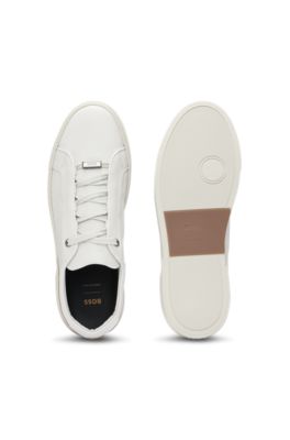 Gary grained-leather trainers with logo lace loop, White
