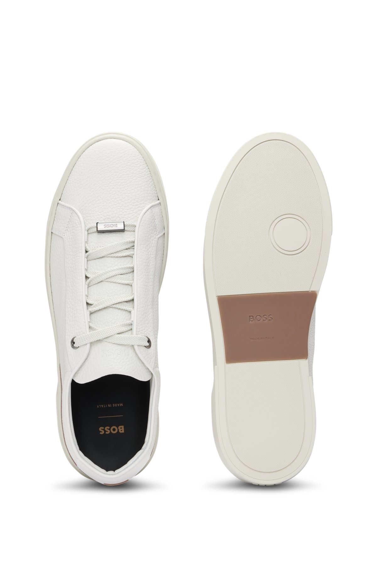 sandwich nationalisme Formålet BOSS - Grained-leather trainers with contrasting details