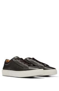 Grained-leather trainers with logo lace loop, Dark Brown