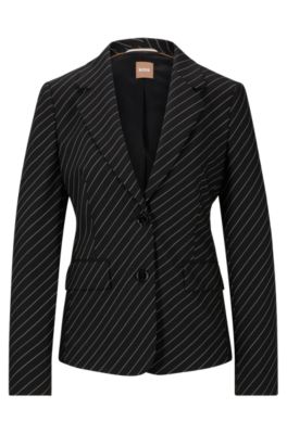 BOSS Single breasted jacket in striped stretch wool Black