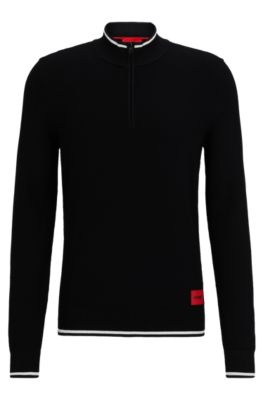 Shop Hugo Zip-neck Sweater With Red Logo Label In Black