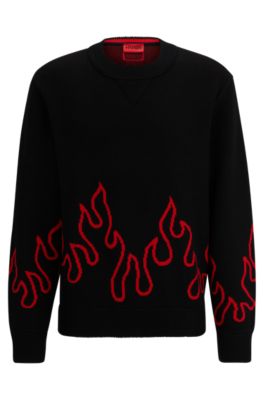 HUGO - Relaxed-fit sweater with flame jacquard in wool blend