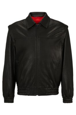 Hugo Boss Leather Jacket With Detachable Sleeves And Stud Artwork In Black