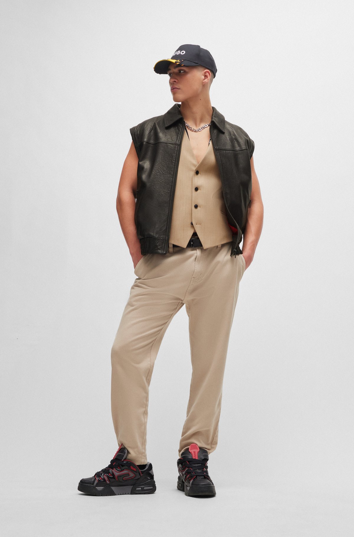 HUGO - Leather jacket with detachable sleeves and stud HUGO - Leather jacket with detachable sleeves and stud