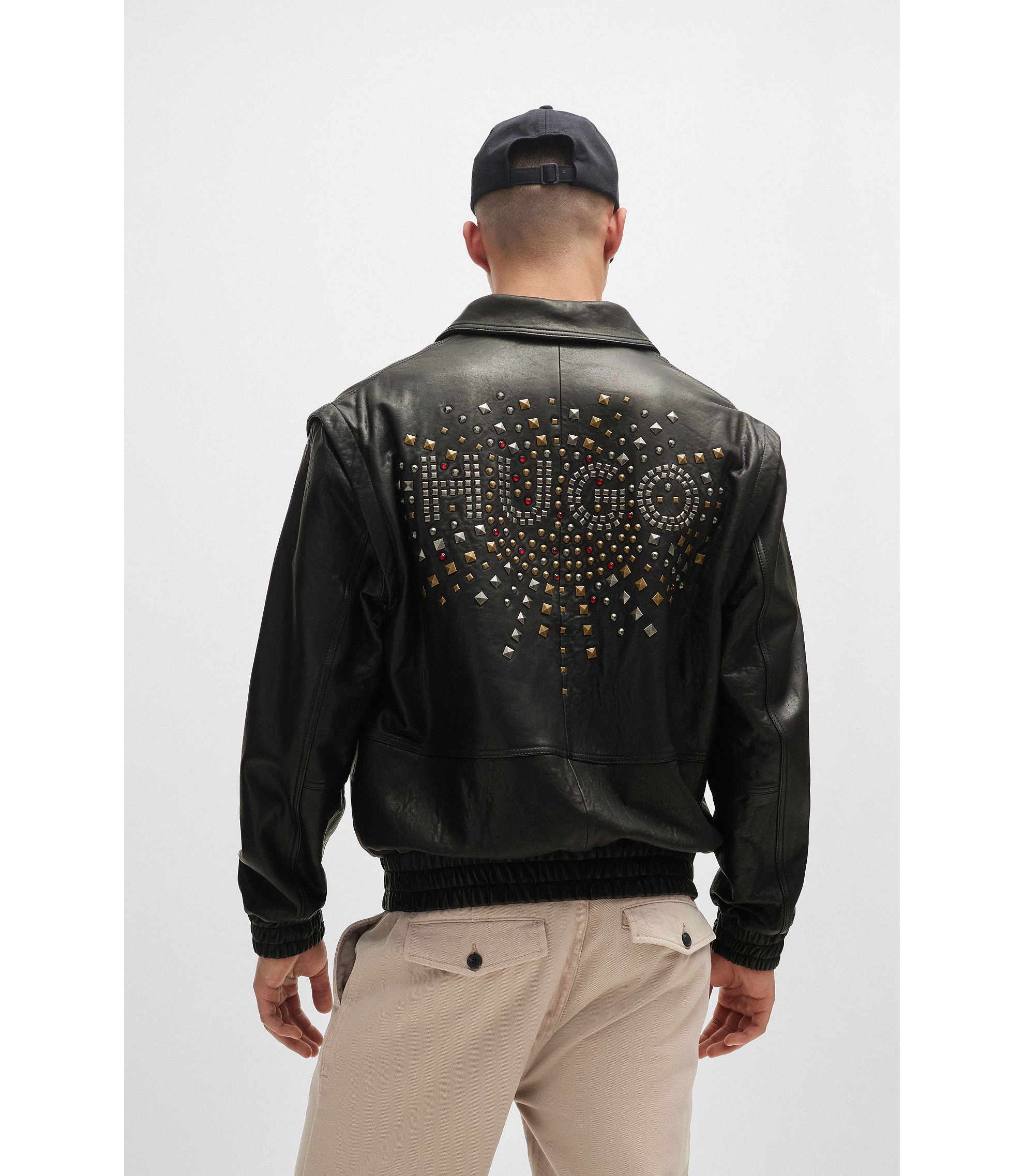 HUGO - Leather jacket with detachable sleeves and stud HUGO - Leather jacket with detachable sleeves and stud
