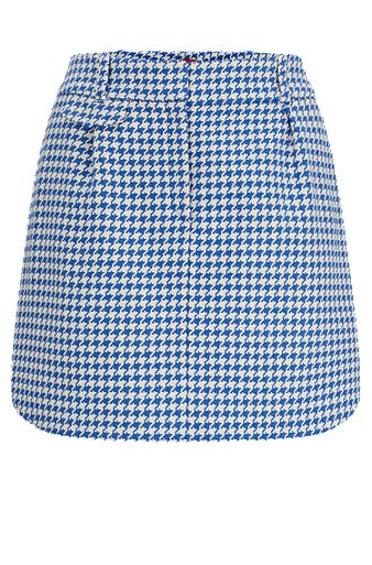 Houndstooth mini skirt in a cotton blend, Patterned