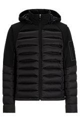 Water-repellent jacket with detachable sleeves and hood, Black