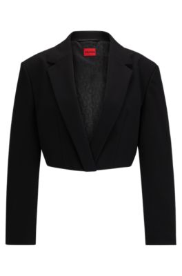 Hugo Boss Cropped Regular-fit Jacket With Fringe Trims In Black