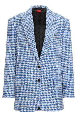 Shop Hugo Oversize-fit Jacket In A Houndstooth Cotton Blend In Patterned