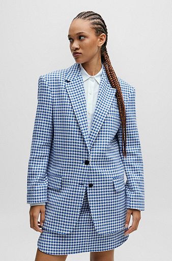 Oversize-fit jacket in a houndstooth cotton blend, Patterned
