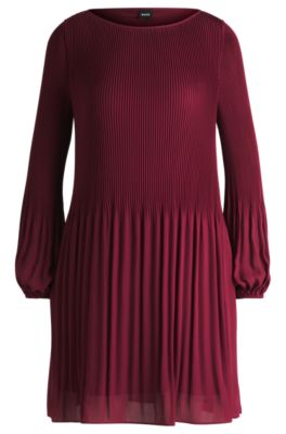 BOSS - Regular-fit dress with plissé pleats and crew neckline