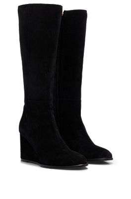 Wedge boots knee sales high black